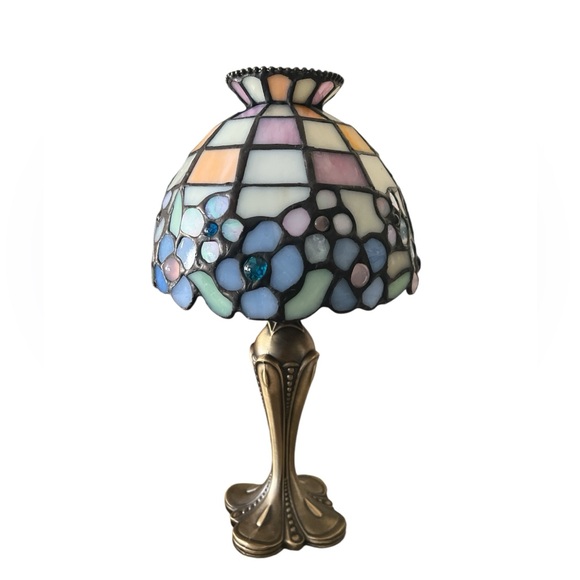 STAINED GLASS CANDLEHOLDER, vintage leaded glass table light, mini candle holder - Picture 1 of 3